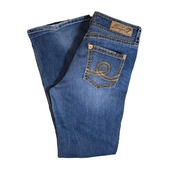 SEVEN 7 Jeans Women's Thick Stitch Y2K Distressed Boot Cut Denim SIZE 12 - Picture 1 of 14